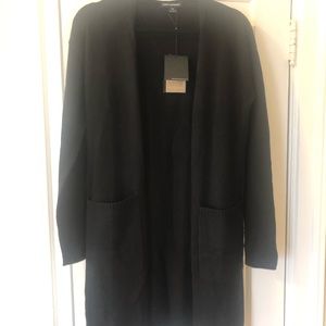 State Cashmere Black Long Open Cardigan- S